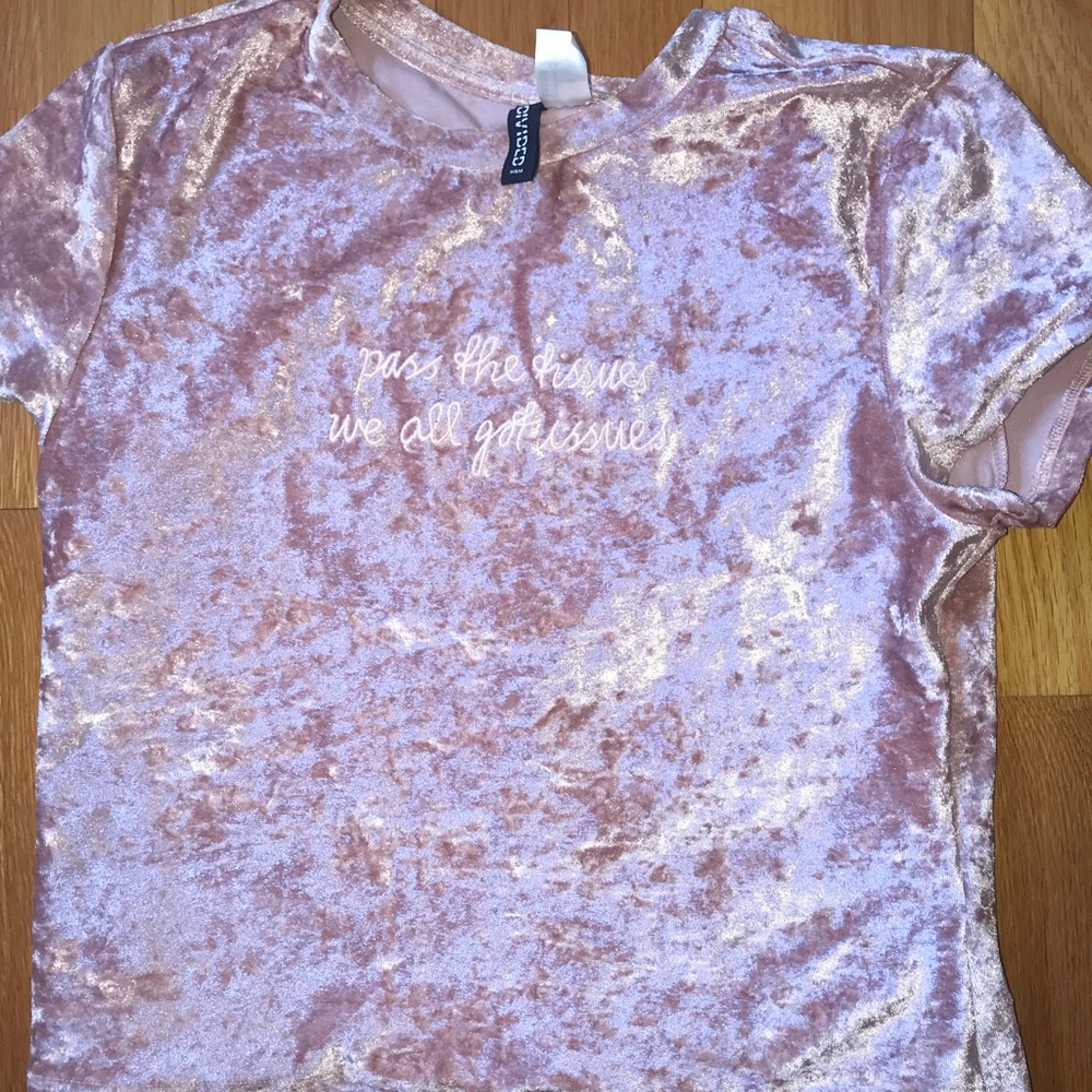 Pink velvet crop top.